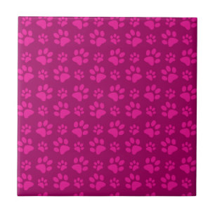 Carreau Motif rose magenta d'empreintes de pattes de chien