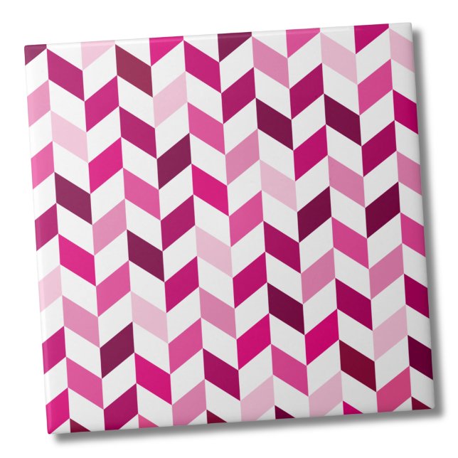 Carreau Motif rose moderne (Fun Simple Girly Magenta Pink Herringbone Pattern ceramic tile)