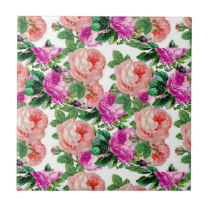 Carreau Motif Rose vintage rose et violet