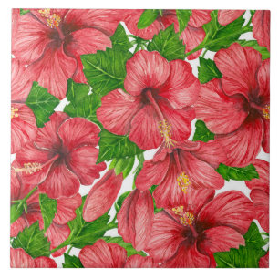 Carreau Motif rouge hibiscus II