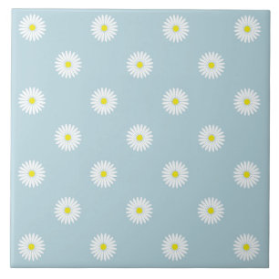 Carreau Motif Rpt illustratif de marguerites sur bleu pâle