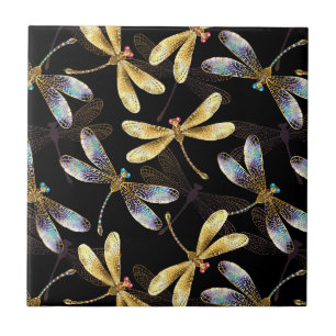 Carreau Motif sans couture avec libellules d'or
