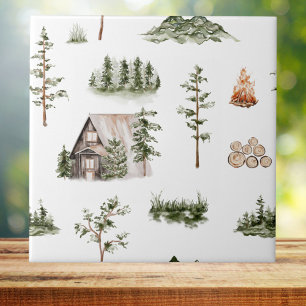 Carreau Motif sans couture de cabane de montagne à l'aquar