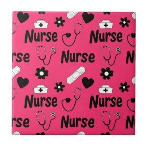 Carreau Motif sans couture de la vie d'infirmière rose (2)