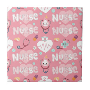 Carreau Motif sans couture de la vie d'infirmière rose (4)