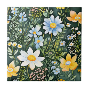 Carreau Motif sans couture Fleurs sauvages d'aquarelle rét
