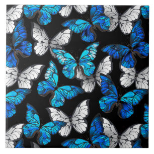 Carreau Motif sans couture sombre avec papillons bleus Mor