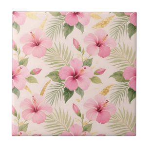 Carreau Motif sans couture tropical à hibiscus rose