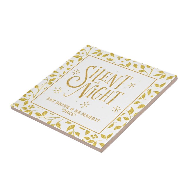 Carreau Motif Silent Nights Typographie & Gold Leafs (Côté)