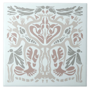Carreau Motif symétrique d'arbre oiseau dessiné à la main