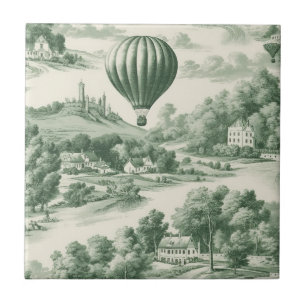 Carreau Motif Toile de ballon à air chaud vert vintage