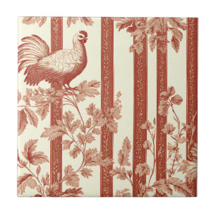 Carreau Motif Toile Floral de Poule Rouge de Campagne Fran