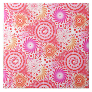 Carreau Motif tourbillon fractal, corail, rose et crème