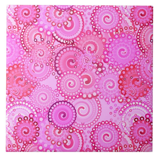 Carreau motif tourbillon fractal, rose et fuchsia (Devant)