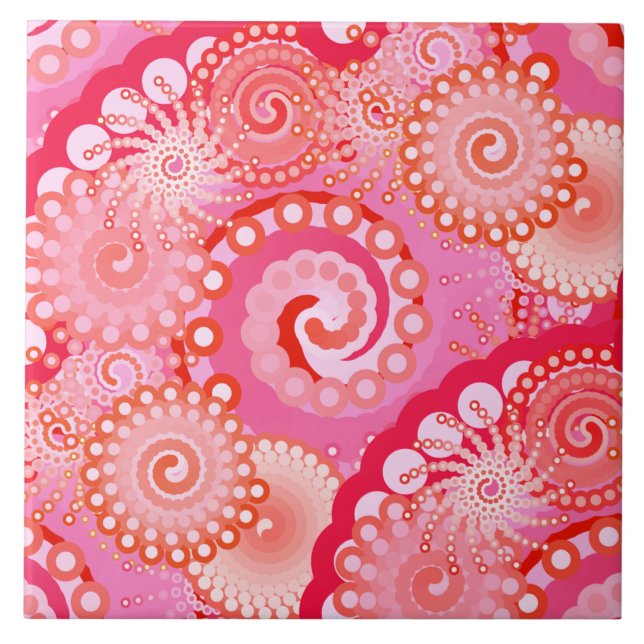 Carreau Motif tourbillon fractal, rose, fuchsia, corail (Devant)