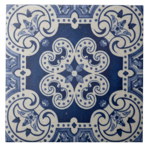 Carreau Motif Traditionnel Portugais Marocain Blanc Bleu