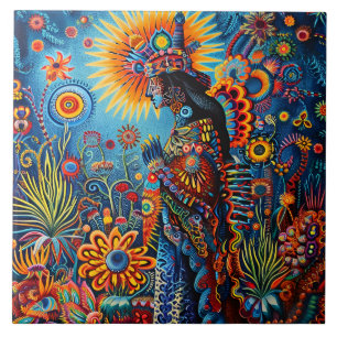 Carreau Motif tribal Abstrait et dynamique de Huichol
