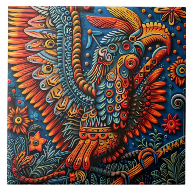 Carreau Motif tribal Abstrait et dynamique de Huichol (Devant)