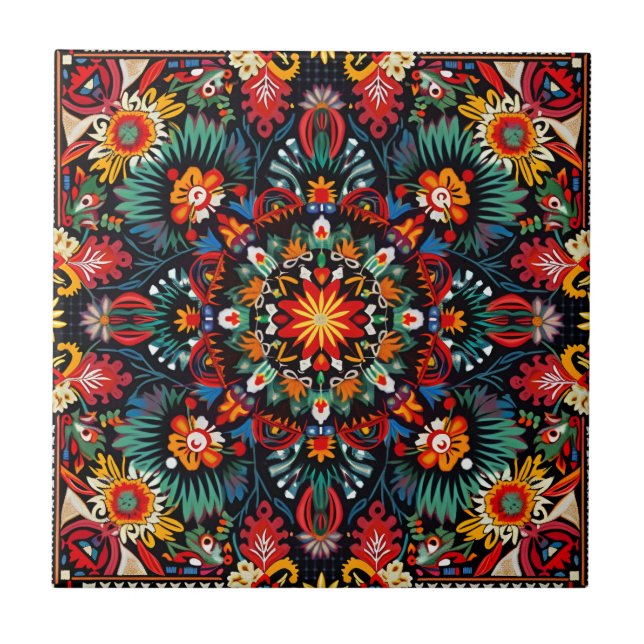Carreau Motif tribal Abstrait et dynamique de Huichol (Devant)
