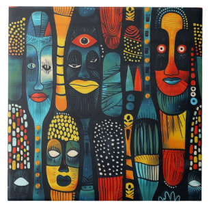 Carreau Motif tribal africain avec idoles.