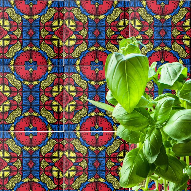 Carreau Motif tribal africain bleu rouge jaune (Créateur téléchargé)