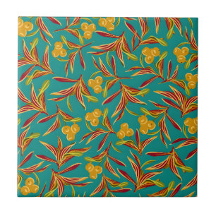 Carreau Motif Tropical avec Feuilles Rouges et Jaunes