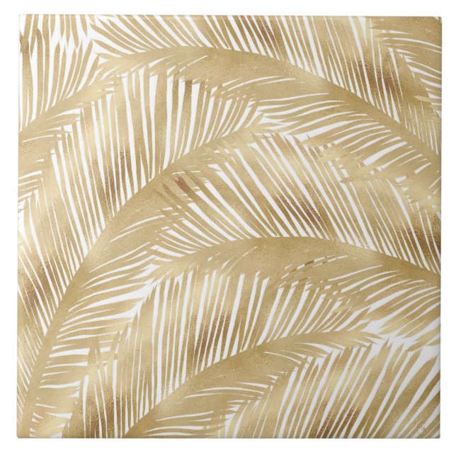 Carreau Motif Tropical de feuille d'or moderne (Devant)