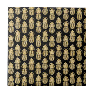 Carreau Motif tropical élégant d'ananas de noir et d'or