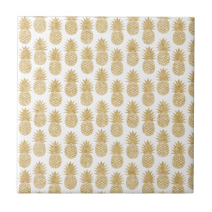 Carreau Motif tropical élégant d'ananas d'or blanc