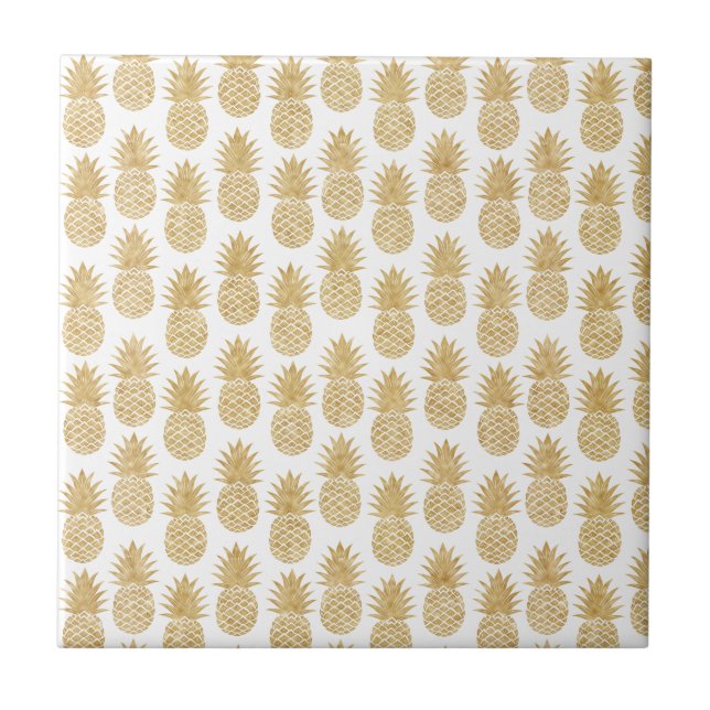 Carreau Motif tropical élégant d'ananas d'or blanc (Devant)