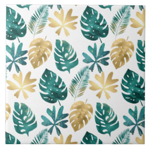 Carreau Motif tropical Vert Jaune Palm Feuille