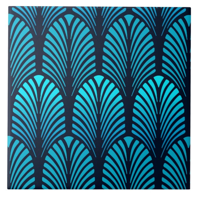 Carreau Motif, turquoise et marine de plume d'art déco (Devant)