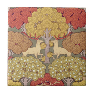 Carreau Motif Vert Sauge Forêt Cerf Stag Vintage