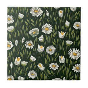 Carreau Motif vibrant de marguerite avec des accents verts