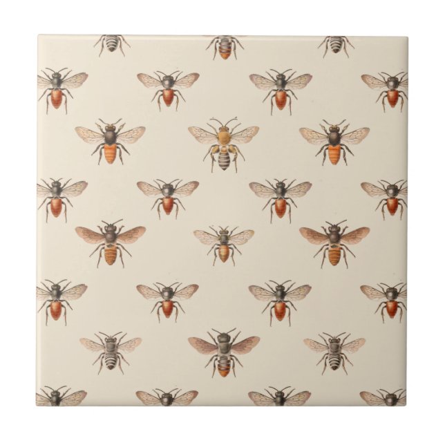 Carreau Motif vintage d'illustration d'abeille (Devant)