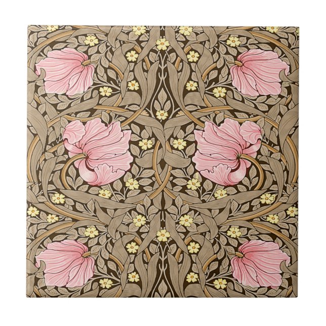 Carreau Motif W Morris Pimpernel en rose et sépia (Devant)