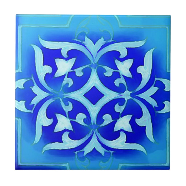 Carreau motifs Art nouveau en blues (Devant)
