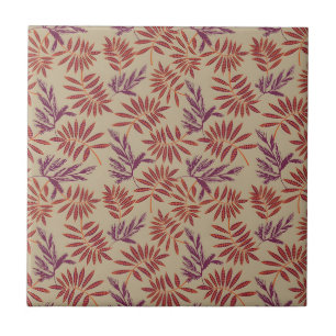 Carreau Motifs de feuilles rouges et violettes vifs sur fo
