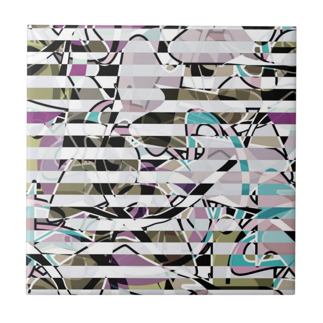 Carreau motifs rayés Abstraits rayés beige turquoise p (Devant)