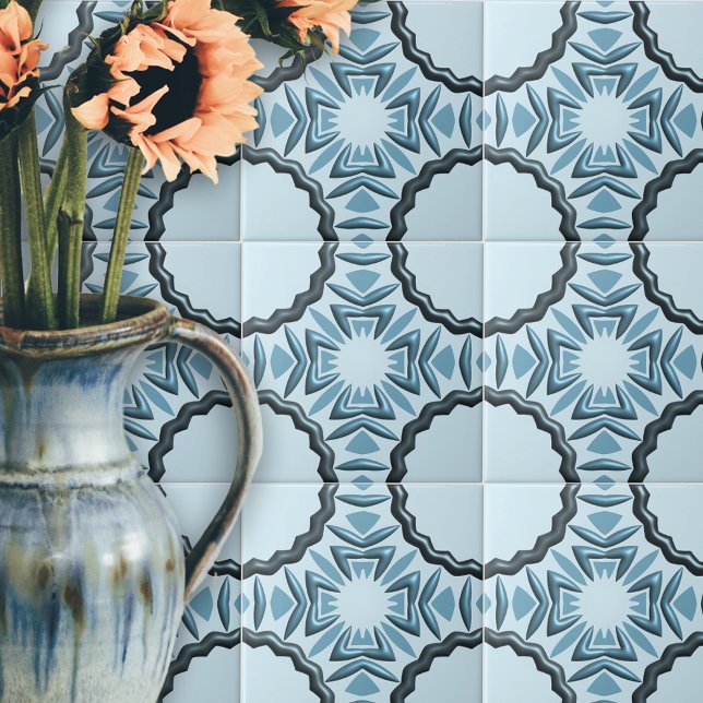 Carreau Motifs Turquoises symétriques Abstraits avec effet (Créateur téléchargé)