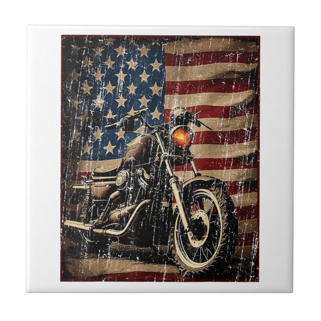 Carreau Motorcycle USA Drapeau Retro Biker (Devant)