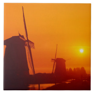 Carreau Moulins à vent au coucher du soleil, Schermerhorn,