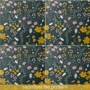 Carreau Moustard Floral Beetles & Bees Fleurs Bohémiennes