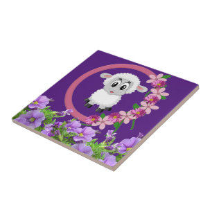 Carreau Mouton en carrelage céramique floral pourpre