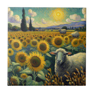 Carreau Moutons dans le champ de tournesol Van Gogh