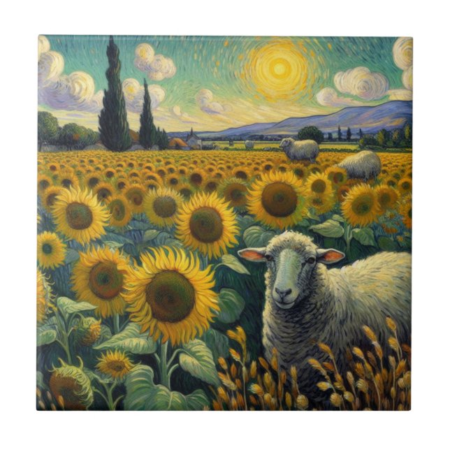 Carreau Moutons dans le champ de tournesol Van Gogh (Devant)