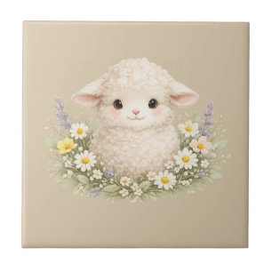 Carreau Moutons Fantaisistes et Fleurs Sauvages pour un Ch