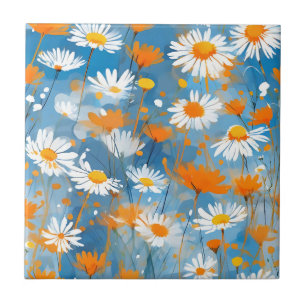 Carreau Mouvement fleur sauvage en Lavage bleu doux