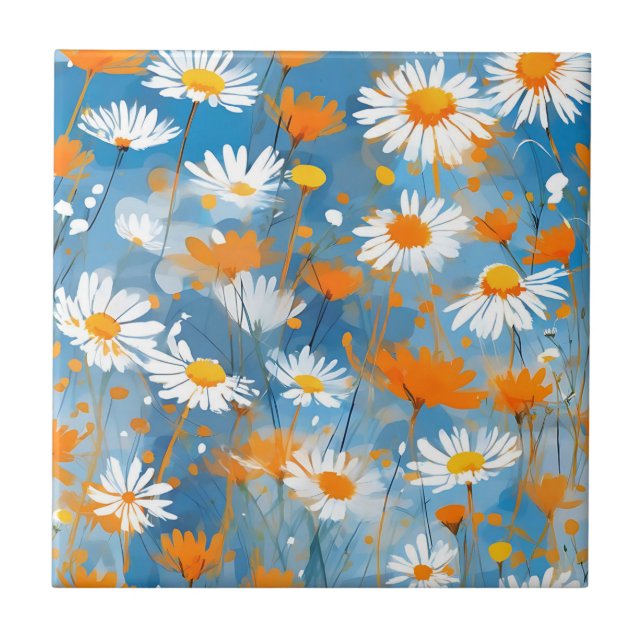 Carreau Mouvement fleur sauvage en Lavage bleu doux (Devant)