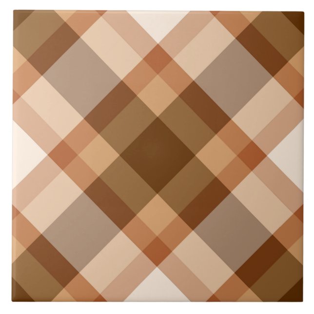 Carreau Moyenne du siècle Bias Plaid, Brown, beige et cuiv (Devant)